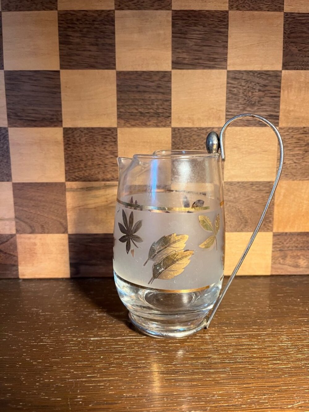 Vintage Libbey Gold Leaf Pitcher with Detachable Metal Handle